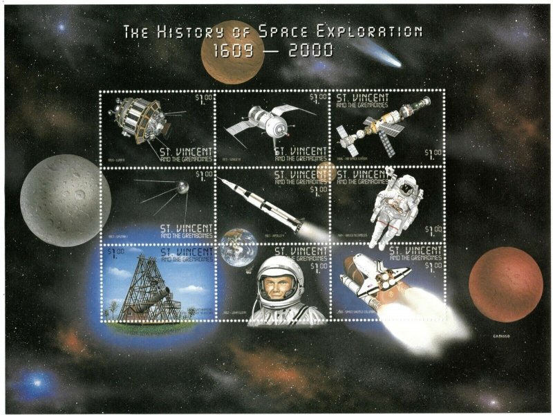 St. Vincent 1999 SC# 2700 Space Exploration, Astronaut - Sheet of 9 Stamps - MNH