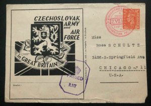 1942 Czechoslovakia Army & Air Force In Great Britain Postcard Cover To Chicago