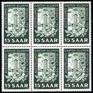 Saar #229 (Mi. 307) Cat€21, 1951 Exhibitions of Gardens and Flowers, block ...