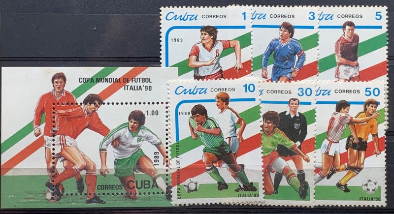 CUBA 1989 SC#3108-3113 WORLD CUP SOCCER ITALY 1990 Set x 6 + Souvenir Sheet MNH