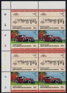 St Vincent Grenadines Union Is 147 TL Plate Blk Specimen o/p MNH Car, Dusenberg