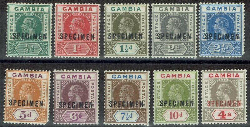 GAMBIA 1921 KGV SPECIMEN SET WMK MULTI SCRIPT CA 