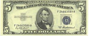 1953 $5 SILVER CERTIFICATE  BLUE SEAL