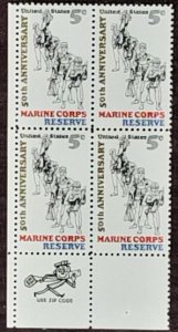 US Scott # 1315; 5c Marine Corps from 1966; mnh, og, block of 4; VF centering