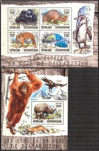 Central African Republic 2016 Fauna Disappearance Monkeys Tigers Sheet + S/S MNH