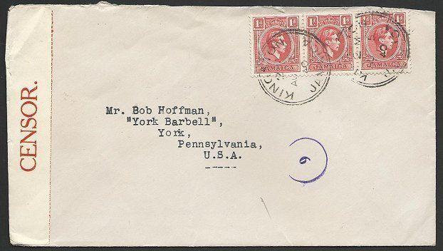 JAMAICA 1940 censor cover Kingston to USA..................................48621