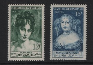 France   #641-642  MNH  1950 Madame Recarnier and Marie de Sevigne