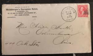 1898 Covington OH USA Advertising Cover Weinbergers European Hotel To Columbus