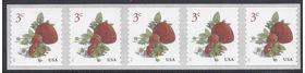 #5201 3c Strawberries Coil Strip of 5 Back# Center Stamp 2017 Mint NH