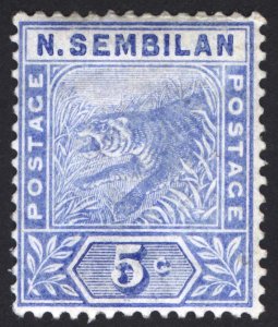 Malaya Negri Sembilan 1894 5c Blue Small Tiger Scott 4 SG 4 MLH Cat $35