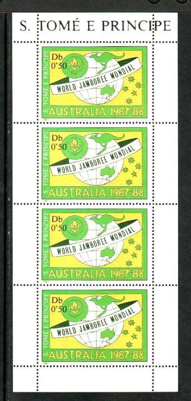 St. Thomas, Scott cat. 815. Australian Scout Jamboree sheet of 4. ^