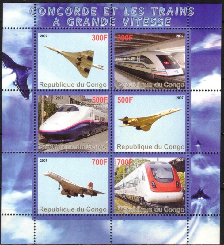 Congo 2007 Aviation Concorde Trains MNH Cinderella !