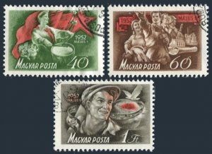 Hungary 997-999,CTO.Michel 1244-1246. Labor Day May 1,1952.Drummer,dove,soldier,