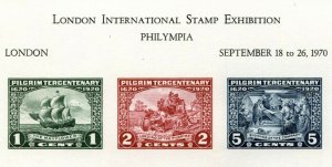 Pilgrims Landing Vignette Souvenir Card Bureau Engraving Printing PHILYMPIA 1970 