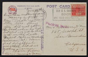 JAPAN #195 NTK Line, SS Taiyo-Maru, Honolulu Hawaii Cancel 6/30/35 Packer Post