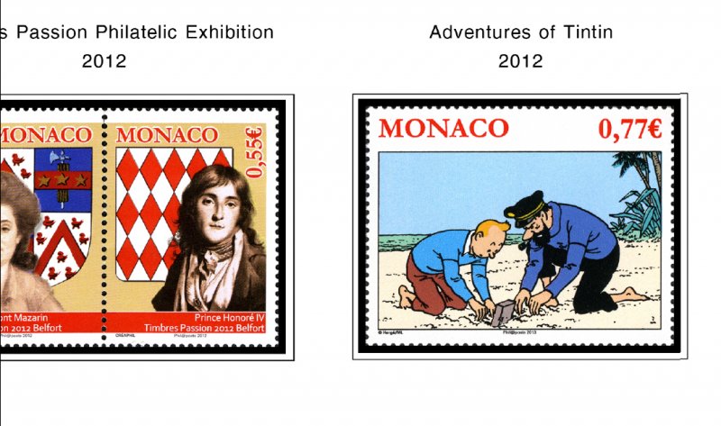 COLOR PRINTED MONACO 2011-2020 STAMP ALBUM PAGES (63 illustrated pages)