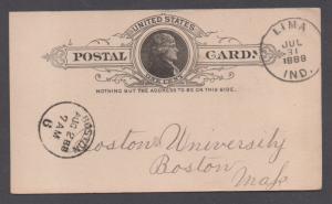 **US 19th Century Postal Stationery Cover, SC# Ux9 Lima, IN, 7/31/1889 CDS, DPO4