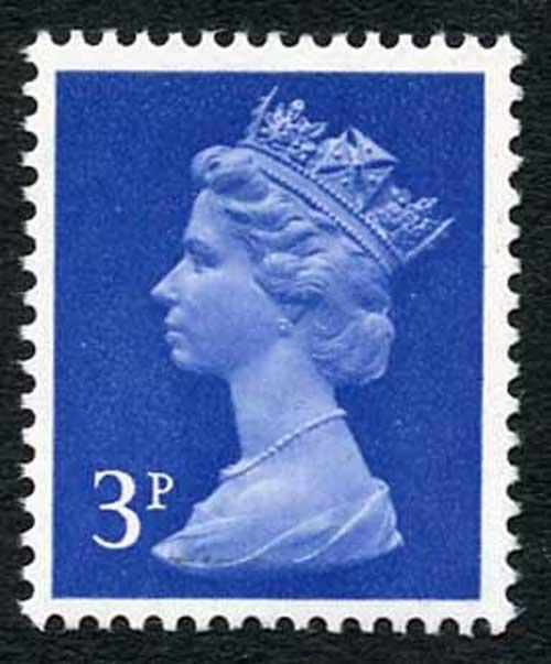 SGX855ey Var 1971 Machin 3p ultramarine PCP/PVA type 1B phos omitted Full perfs