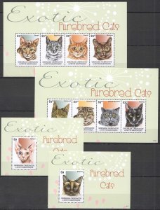 OZ0739 2013 GRENADA CARRIACOU FAUNA PETS EXOTIC CATS !!! 2BL+2KB MNH