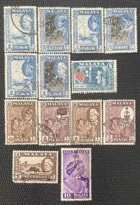 Malaysia, Malaya 13 Value Stamps, Used, NH, VF