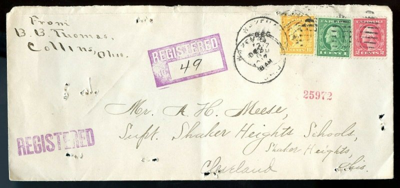 U.S.Washington-Franklins on Registered 1917 Wakeman, Ohio Cover 