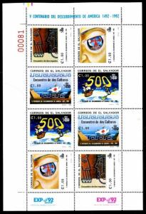 El Salvador 1325, MNH, Ship Discovery of America 500th Ann. Columbus. x8026