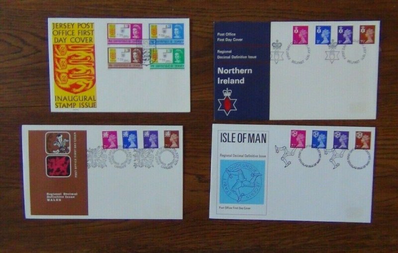 GB Regional Issues 1971 Definitive Issue Wales Northern Ireland IOM Jersey Post