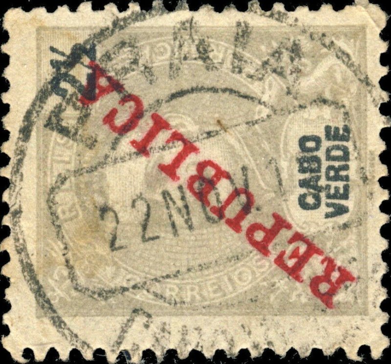 CAP VERT / CABO VERDE - 1912  PRAIA  cds on Mi.86 2-1/2 Reis grey REPUBLICA