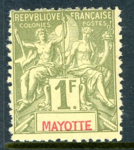 French Colony 1892 Mayotte 1 Franc Bronze Green Scott #19 Mint O574 ⭐⭐⭐⭐