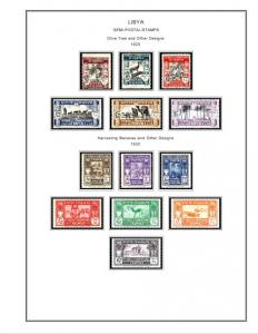 COLOR PRINTED ITALIAN LIBYA 1912-1942 STAMP ALBUM PAGES (24 illustrated pages)