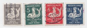 1929 Denmark B37-40 Used Semi Postals- Baby on Fish - cv$11.25