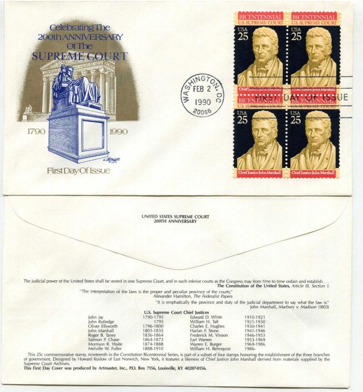 2415 United States Supreme Court, Bicentennial, Artmaster, block of 4, FDC