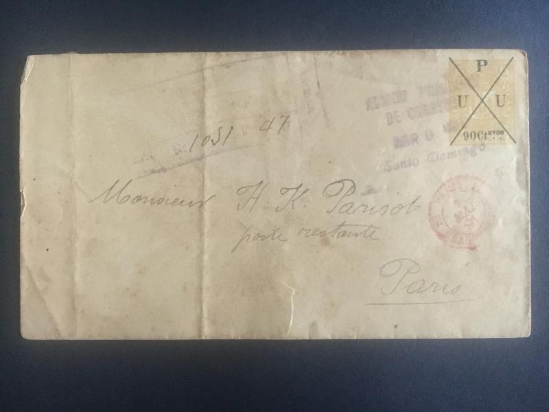 1891 Santo Domingo Dominican Republic Registered Cover to Paris France 90 cents