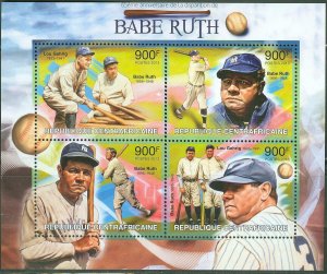 CENTRAL  AFRICA 2013 65th MEMORIAL ANNIVERSARY BABE RUTH SHEET  MINT  NH