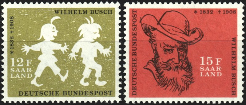 Saar #309-310  Unused - Wilhelm Busch Max and Moritz (1958)