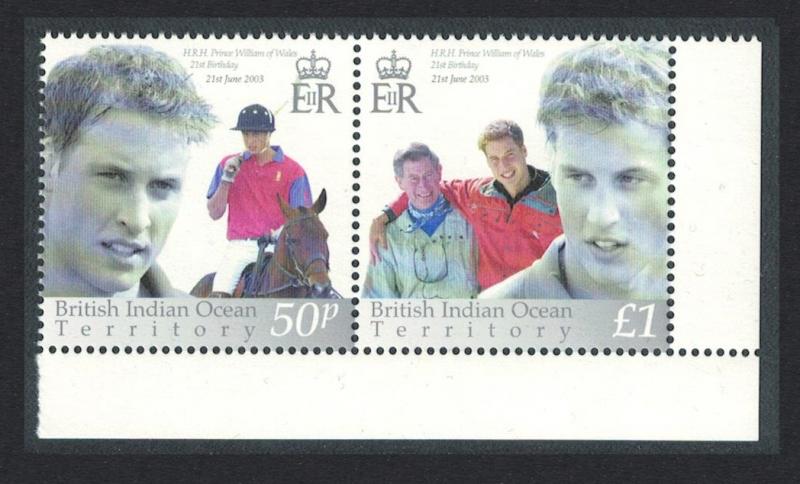 BIOT 21st Birthday of Prince William 2v Bottom Corner pair SG#286-287