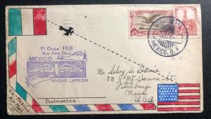 1928 Mexico City Mexico Hand-painted First Flight Cover FFC To New Laredo Tamps