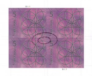 CANCELED POSTAL COUNTERFEIT SHEETLET FOR STUDY $5 FLORAL GEOMETRY