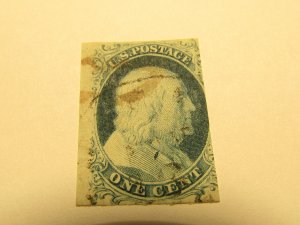 US Stamps,Scott # 7,Used Franklin, B Relief from Platee 2Position 41L2,SCV $150.