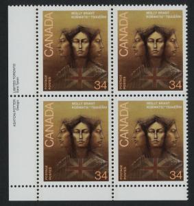 Canada 1091 BL Plate Block MNH Molly Brant, Iroquois Leader & Loyalist