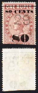 Ceylon BFT90 80c (Type T85) on 1R Brown Telegraph (Creased) Cat  7 pounds