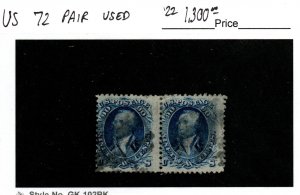 United States Scott 72 90-cent Washington Pair Used 2021 cv $1300