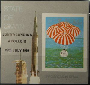 Oman APOLLO XI Moon Landing Black Overprint July 20, 1969 Perf & Imperf S/Sheets