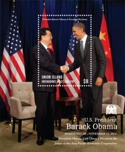 Union Island 2013 - Presidents Barak Obama Hu Jintao - Stamp Souvenir sheet MNH