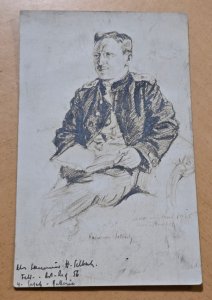 WWI German Feldwebel Portrait Sketch postcard 1915 Named Artwork w Writing