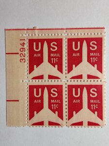 SCOTT #C78 AIR MAIL PLATE BLOCK S# 32941 UL ELEVEN CENTS BEAUTIFUL JET AIRLINER