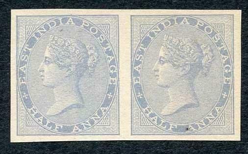 India SG55 HALF ANNA In pale blue Imperf PROOF on thin paper