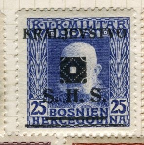 YUGOSLAVIA; 1919 early F. Joseph Bosnia Optd. issue Mint hinged 25h. value