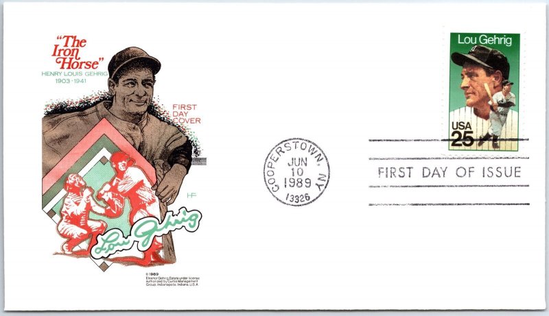 US FIRST DAY COVER LOU GEHRIG THE IRON HORSE BASEBALL ON FARNHAM CACHET 1989