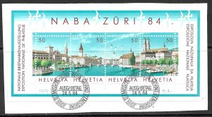 SWITZERLAND 1984 NABA-ZURI 84 Stamp Show Souvenir Sheet Sc 749 FDOI Used Piece